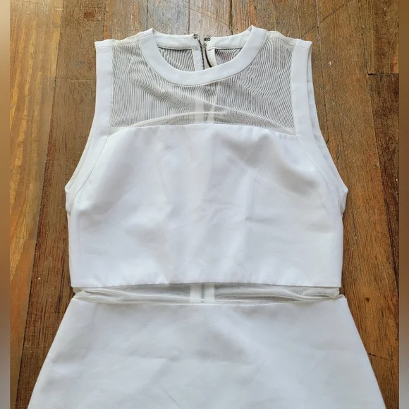 Alice + Olivia White Mesh Insert Dress Midi Sheath size 2 - Picture 5 of 10